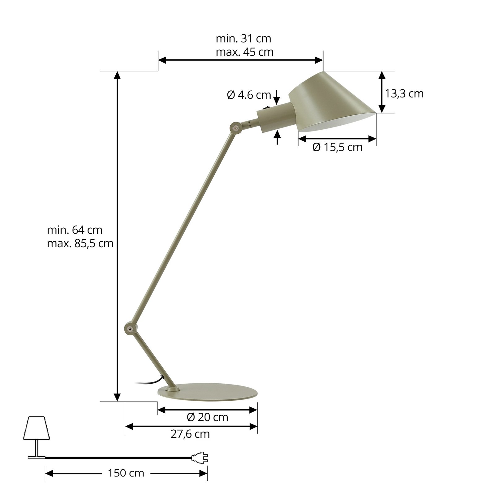 Lindby Tischleuchte Corali, hellgrün, Metall, Höhe 64cm