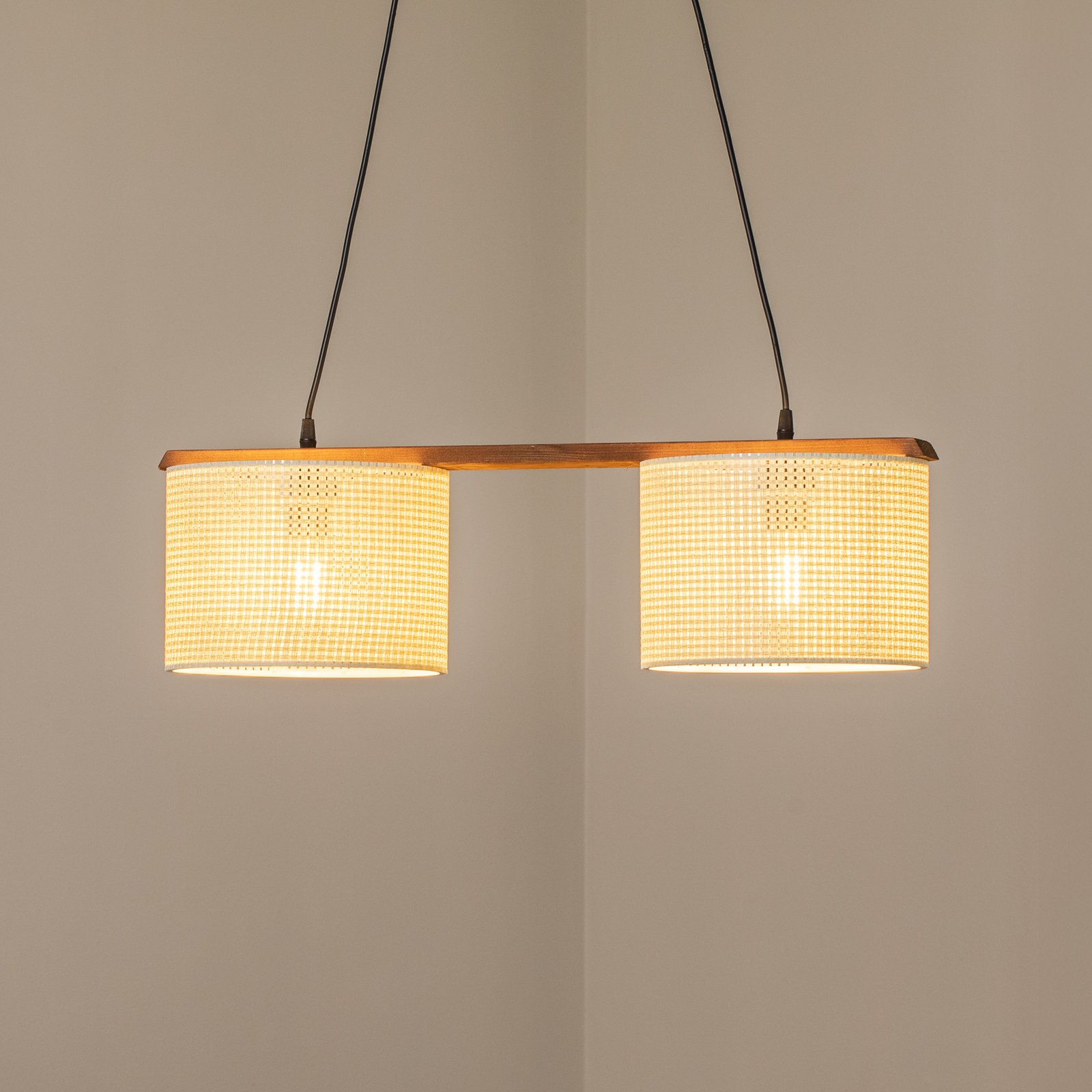 Zigana riippuvalaisin, valkoinen kuviollinen, 2-lamppuinen, kangas, puu