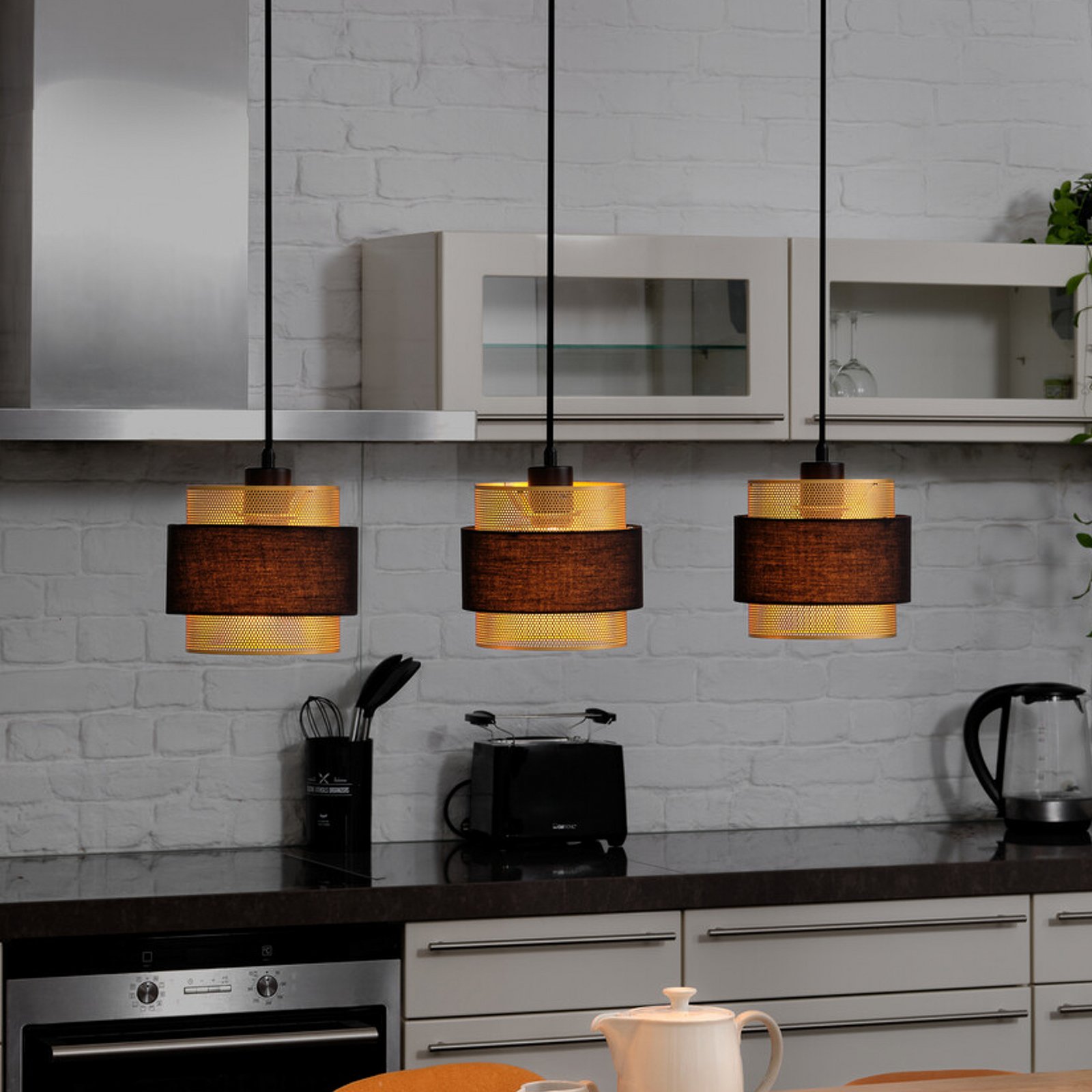 OSRAM Decor Hornet pendant light, 3-bulb, black/gold