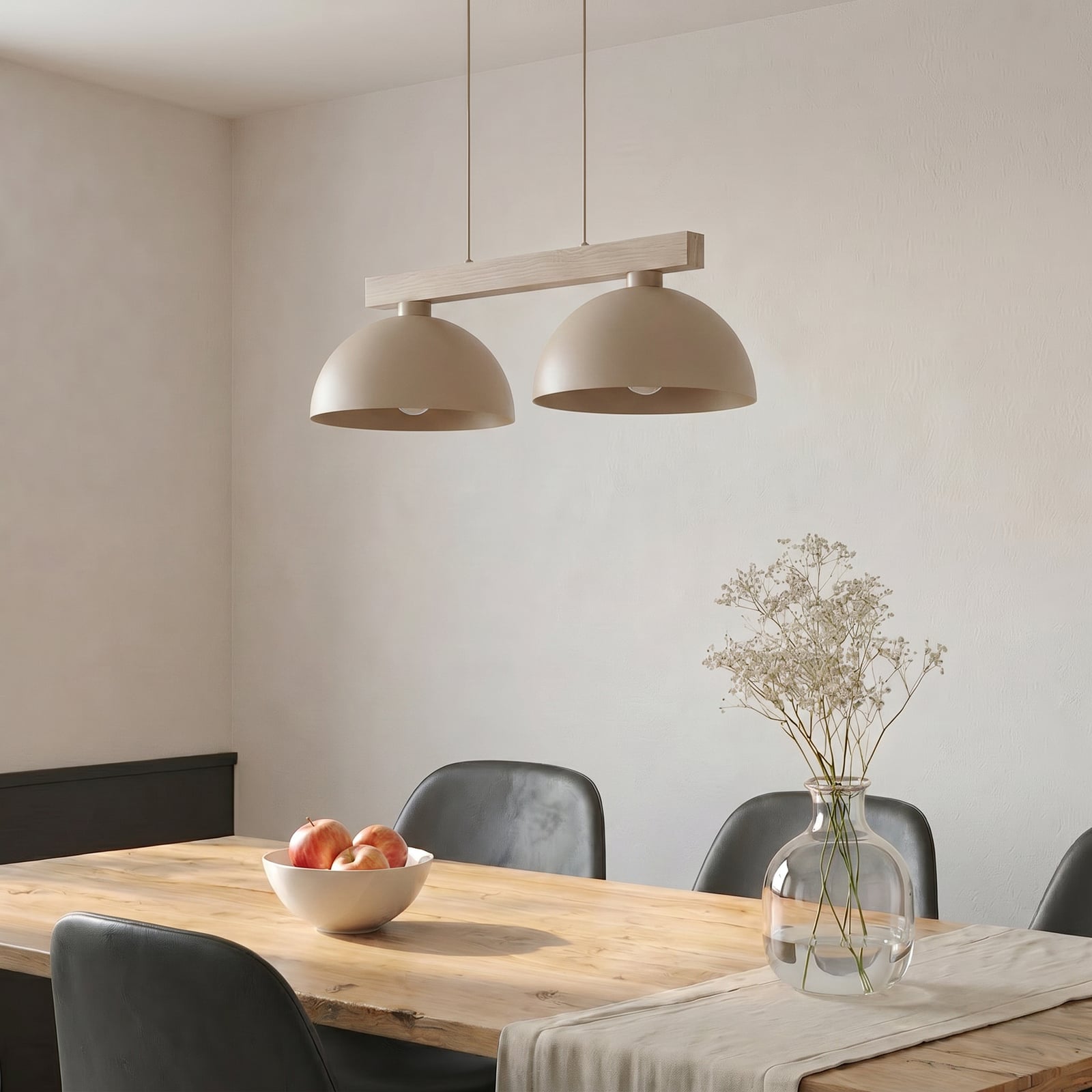 Závěsné světlo Oslo, písková barva, 2 žárovky, délka 83 cm, E27