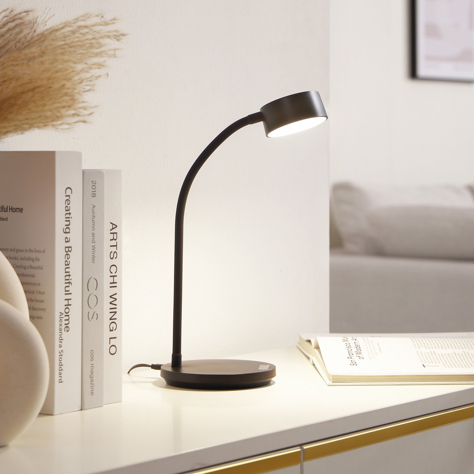Lampă de masă cu LED Lindby Maori negru CCT metal reglabilă - Studiu / Birou - modern