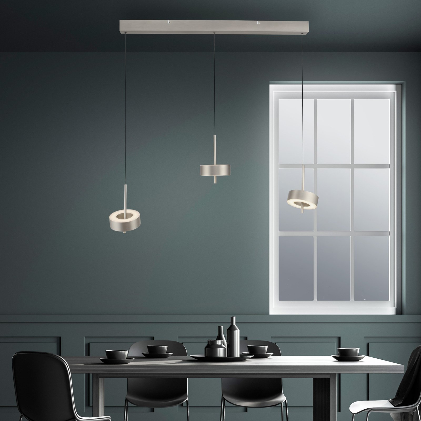 Paul Neuhaus SMART+ hanglamp Q-Rotate, aluminium 3-lamps.