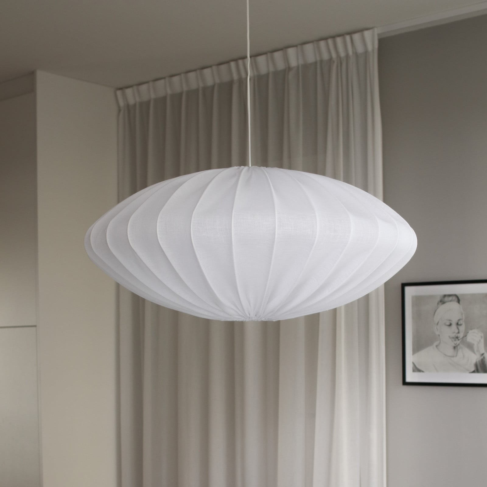 Ellipse lampeskærm, hvid, Ø 80 cm, hør – Watt &amp; Veke Watt & Veke - Design - Stof / tekstil - Rund