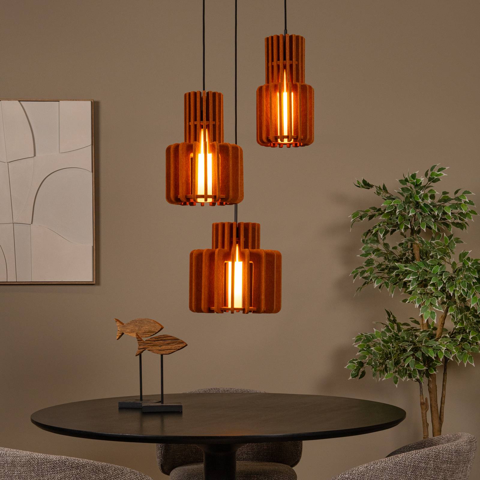 Hängelampe Rollo, terrakotta, Ø 50 cm, Stoff/Metall, 3-flg. günstig online kaufen