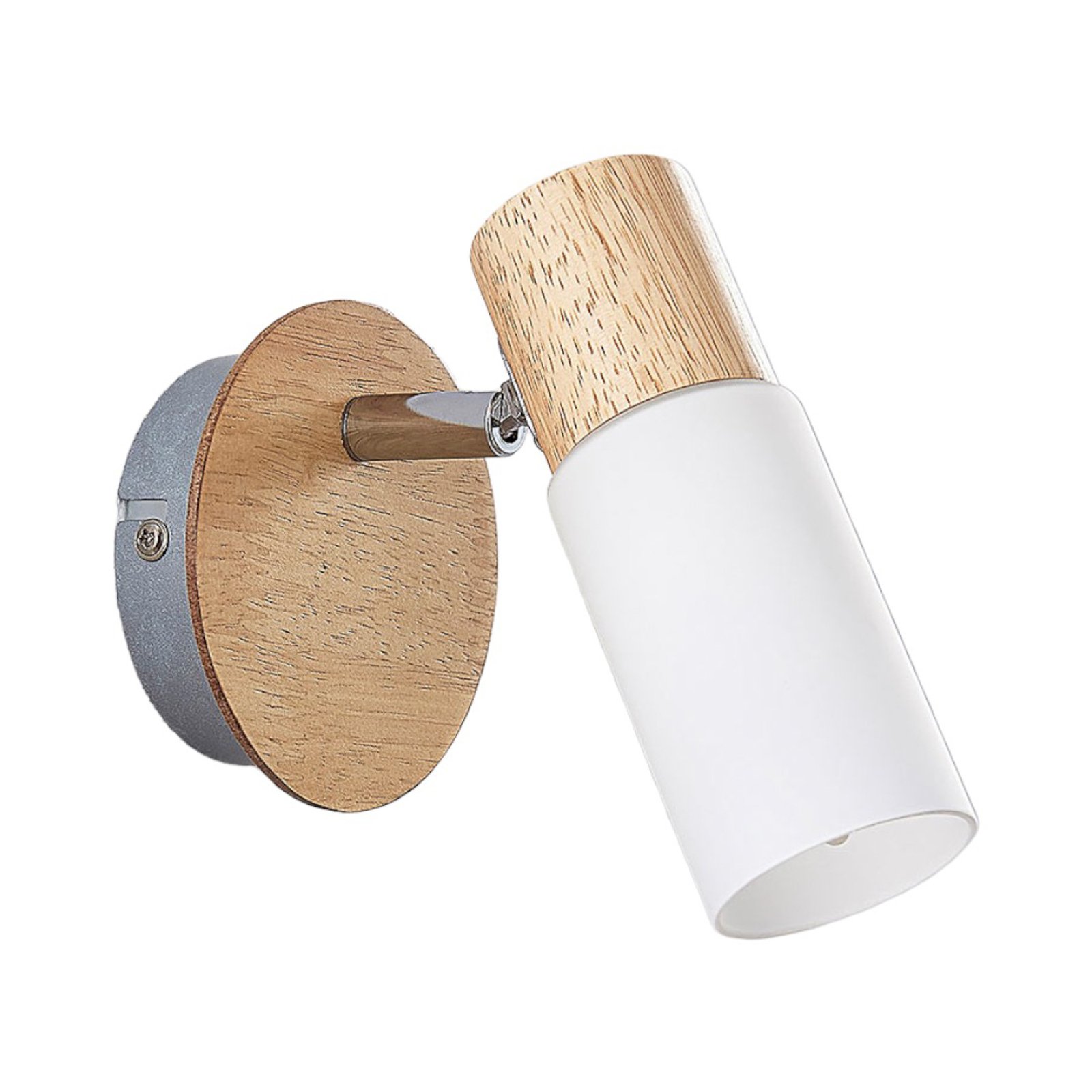Christoph wooden spotlight, white lampshade