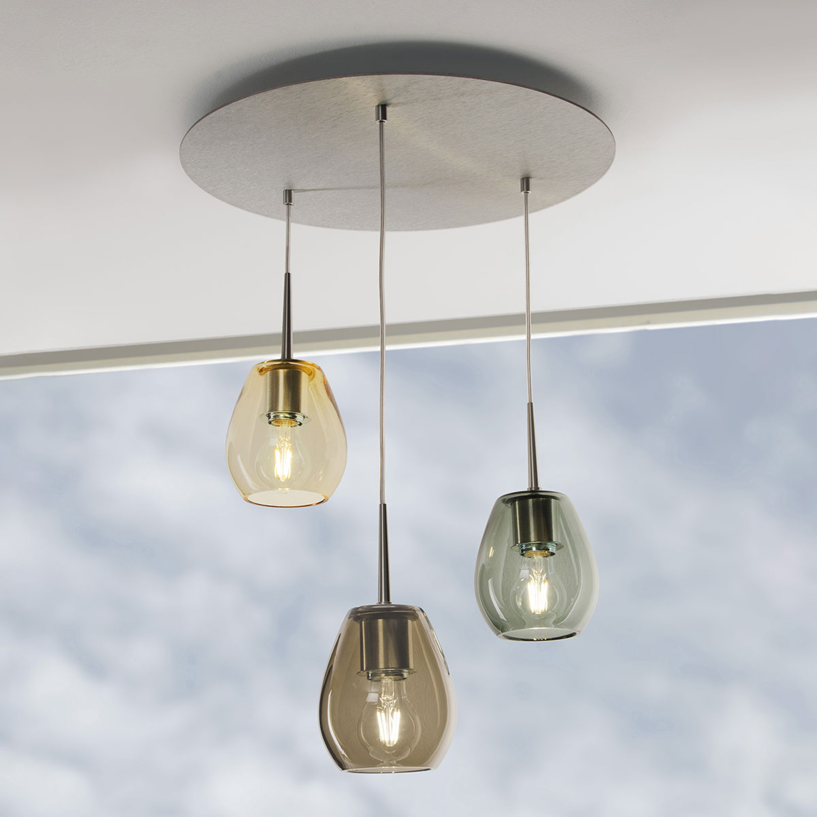 Casablanca Bagan Evolution pendant light, mix, for Living / Dining Room, aluminium, glass, E27, 60 W, energy efficiency: A++, H: 15 cm