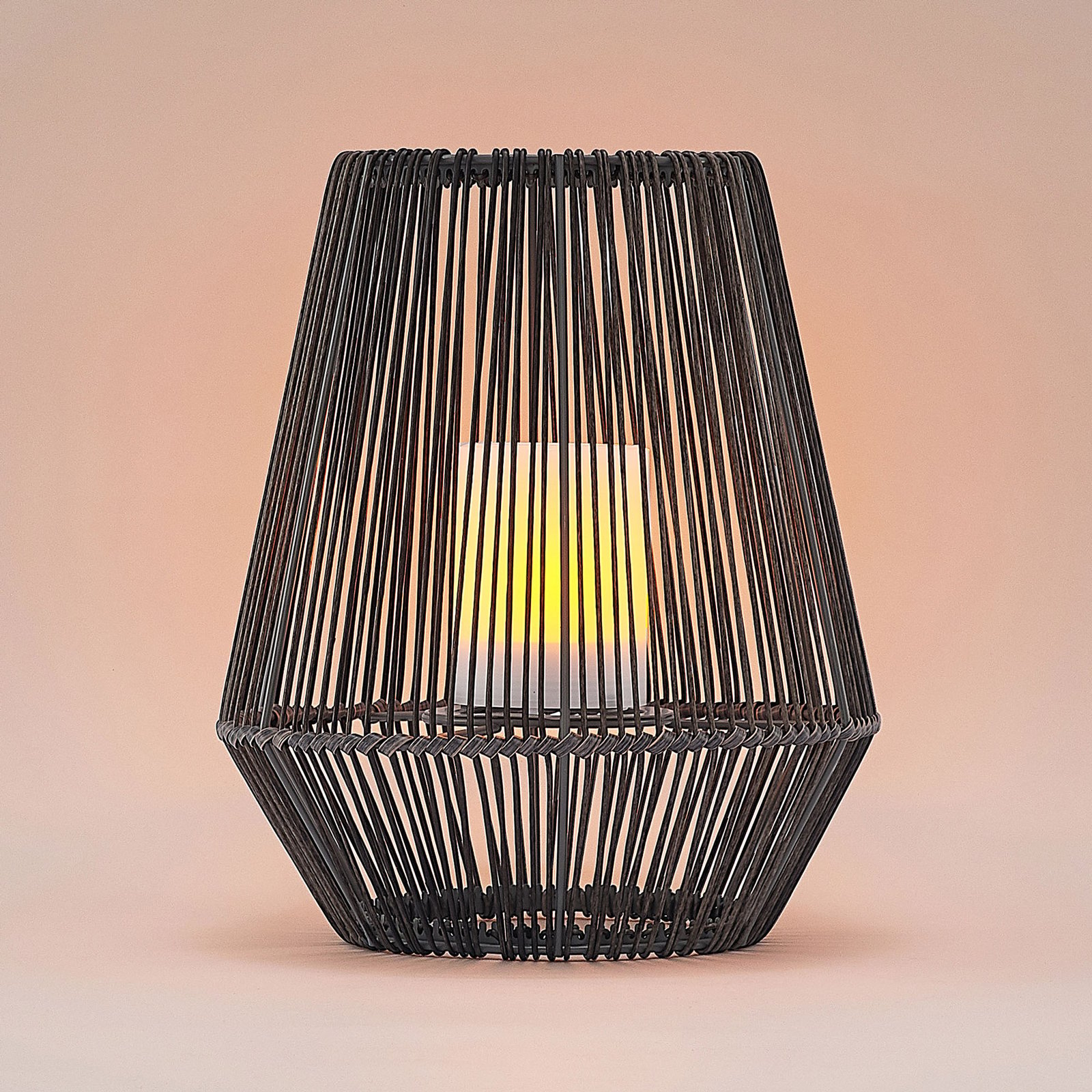 Lindby Kaati LED-Solar-Laterne, Rattanoptik, 26 cm