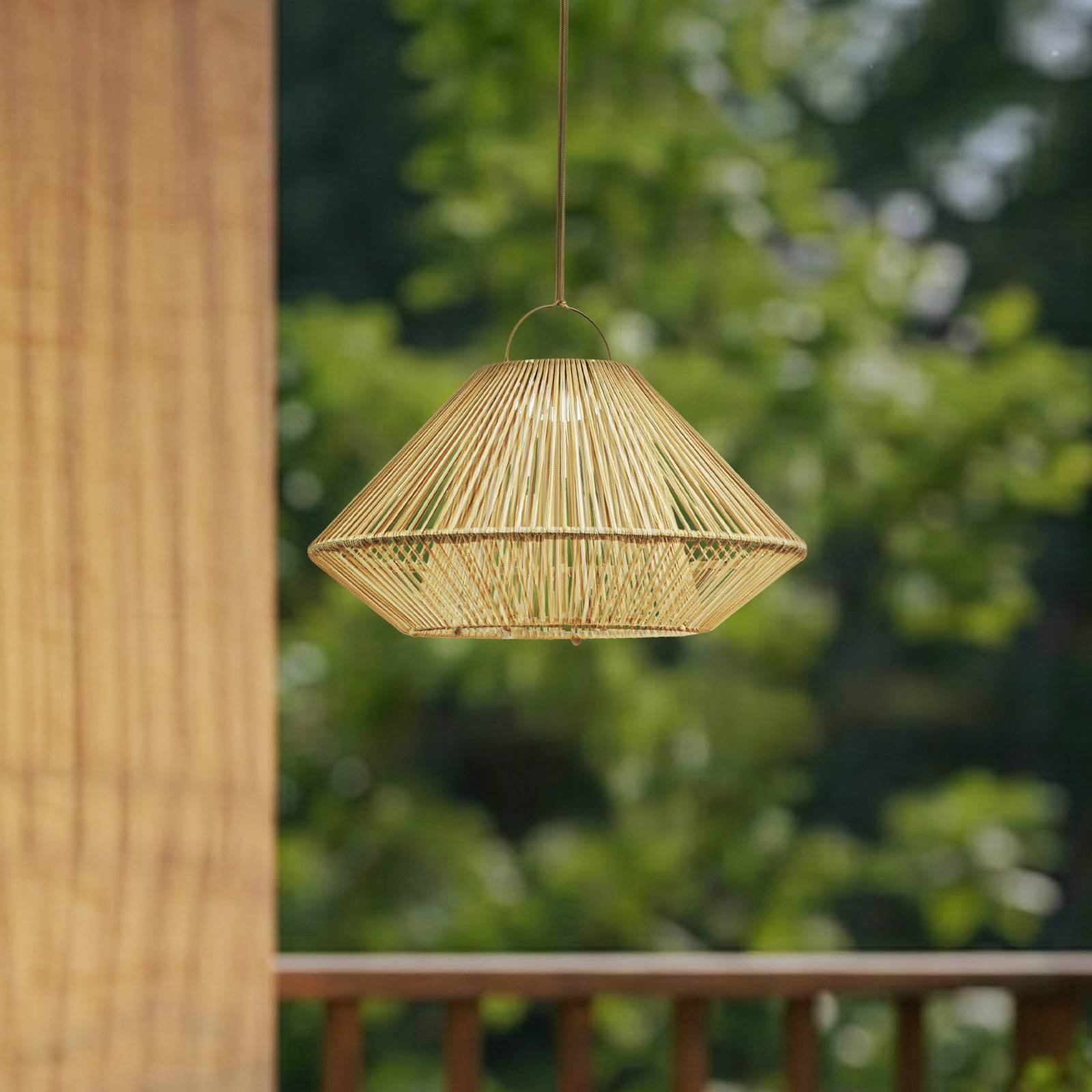 Lindby Lindby LED solární závěsná lampa Austas, béžová, Ø 50 cm, USB, IP54