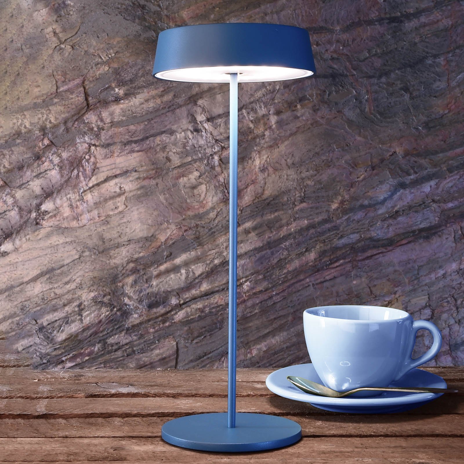 LED stolní lampa Miram s baterií stmívatelná modrá