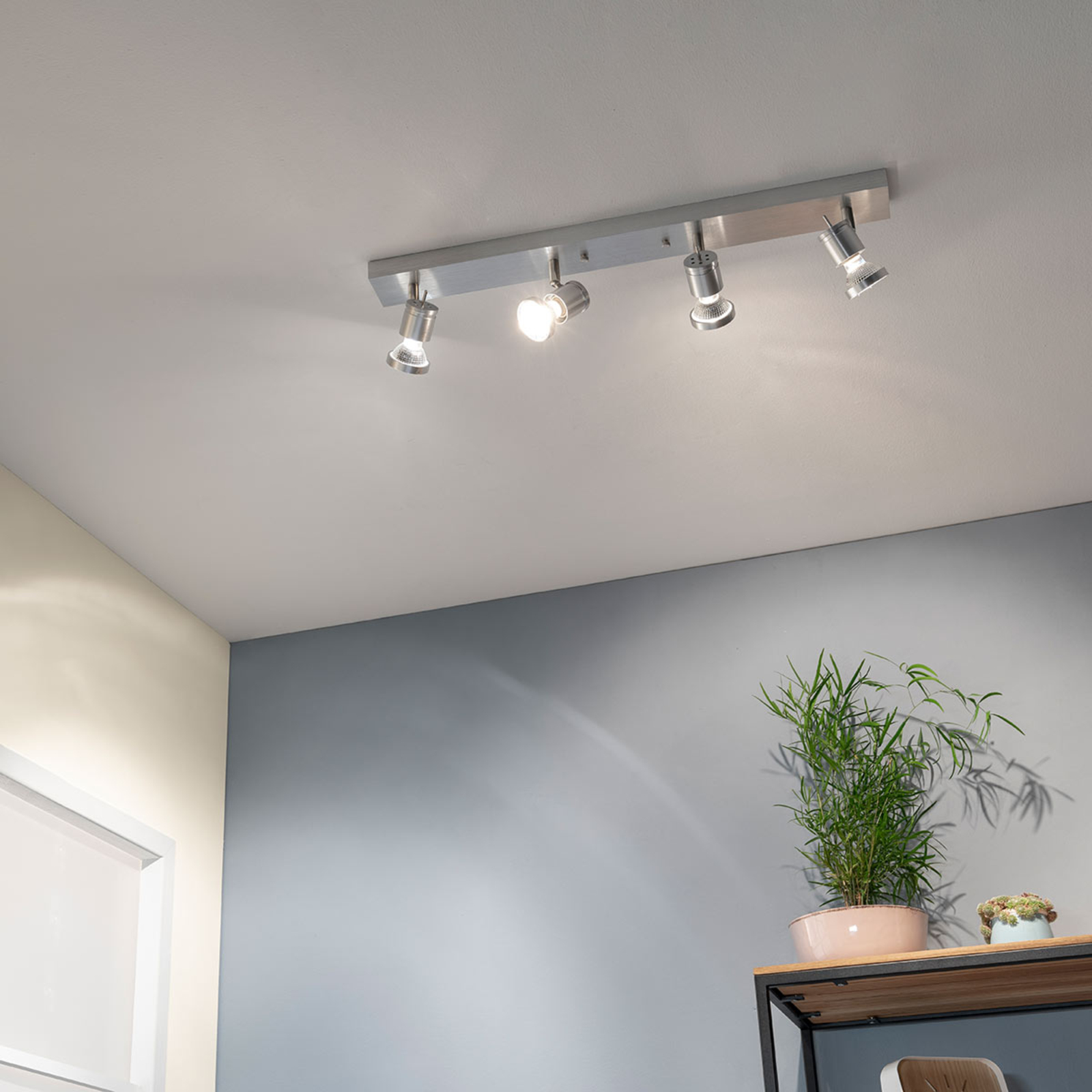 SLV Asto Ceiling Spotlight Four Bulbs Decorative Ring, for Hallway, Aluminium, GU10, 50 W, energy efficiency: A++, L: 63 cm, W: 6.5 cm, H: 10 cm