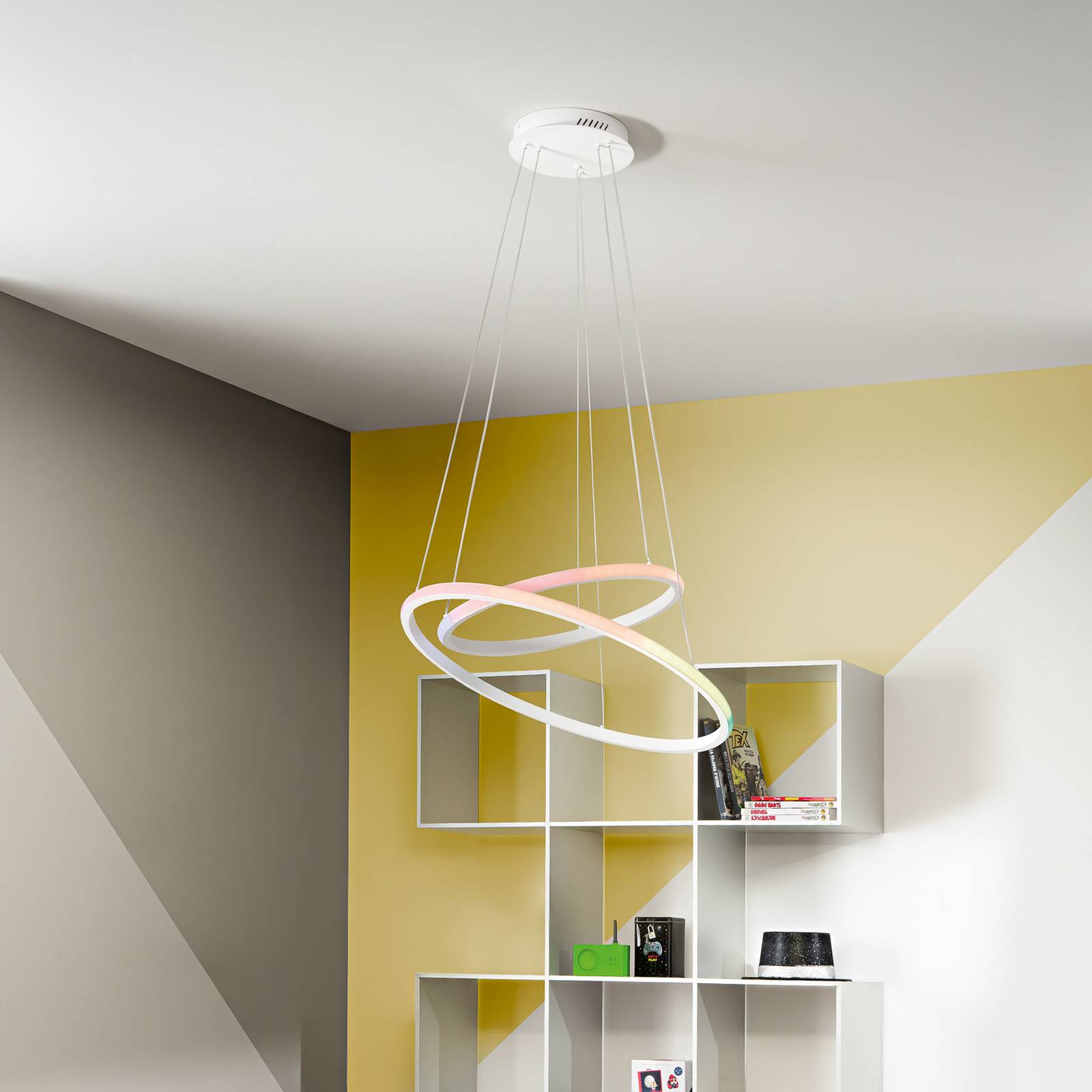 LED-Pendellampe Axis, Ø 60/40 cm, weiß, Metall, CCT, RGB günstig online kaufen