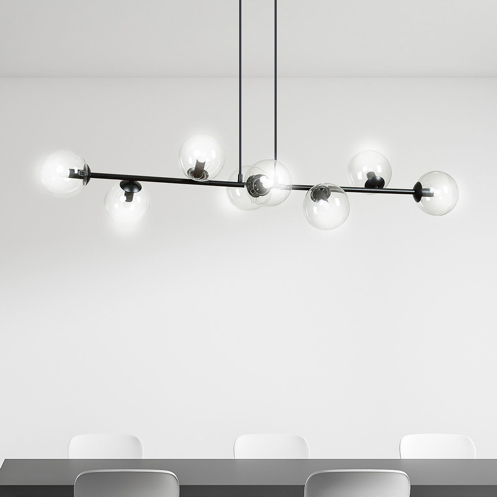 Glazen hanglamp, 8-lamps, transparant