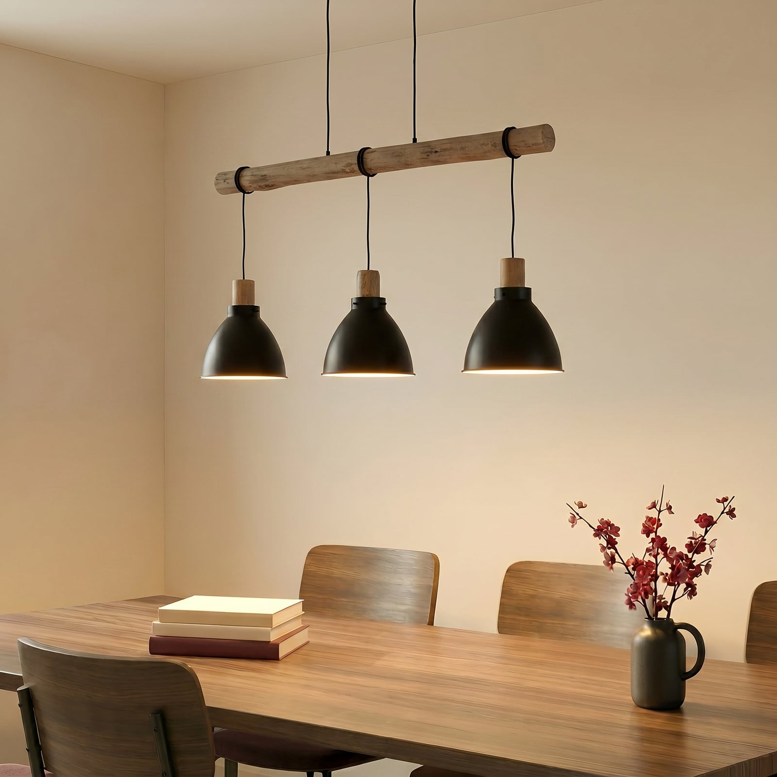 Lindby suspension Trebale, E27, Ø 28 cm, 3 lampes, bois
