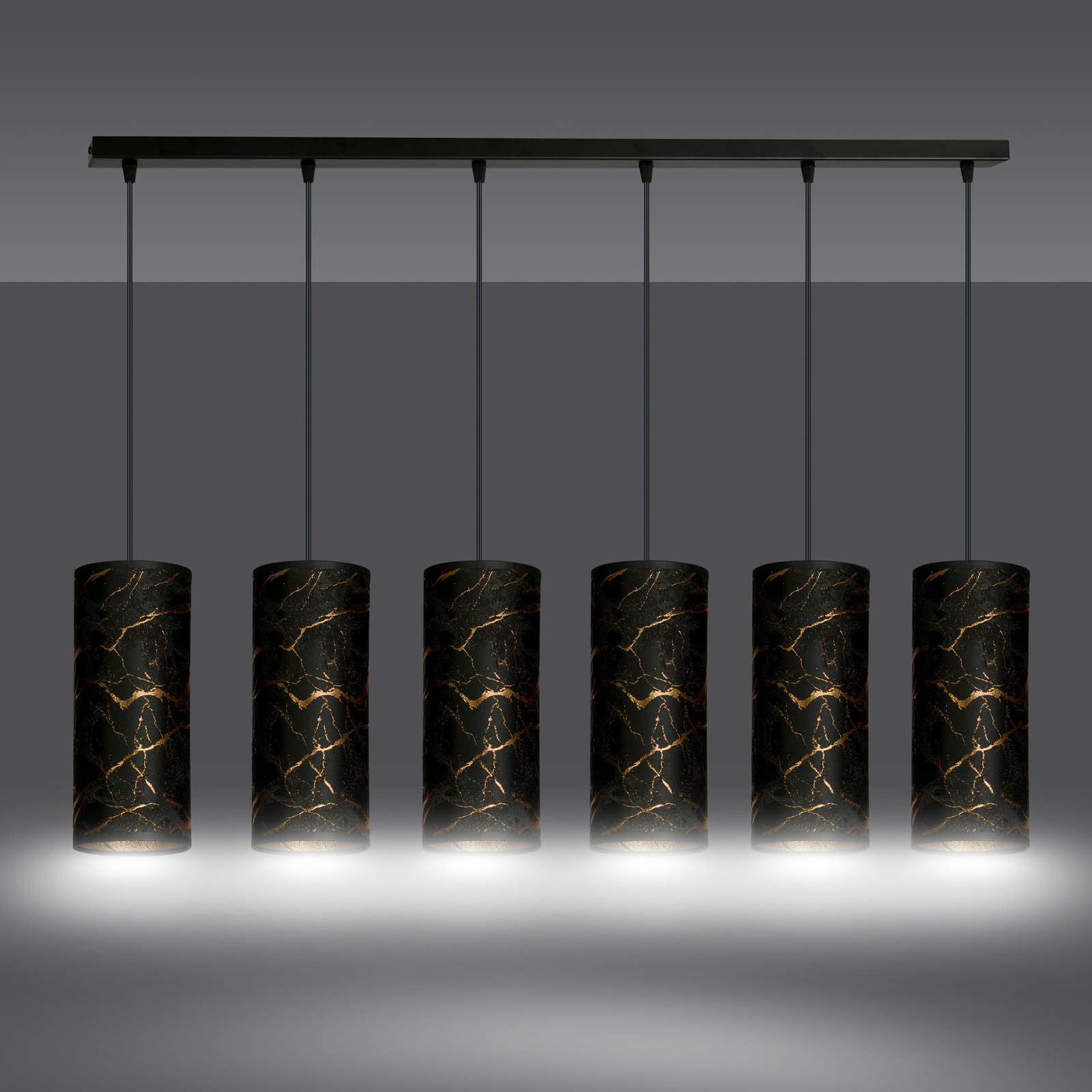 Hanglamp Joni 6-lamps lang zwart-gemarmerd
