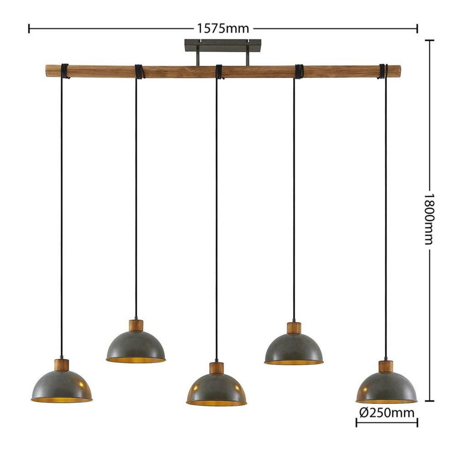 Durbis 5 Lustră Pendul Dark Grey/Wood - Lindby