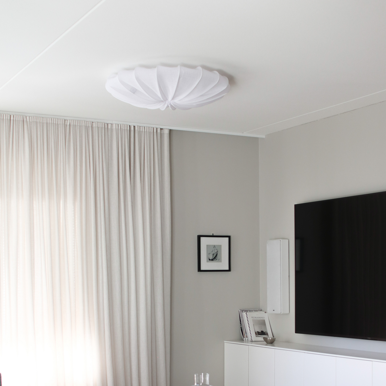 Anna Deckenlampe, weiß, Ø80cm, 4-flg., Leinen - Watt & Veke