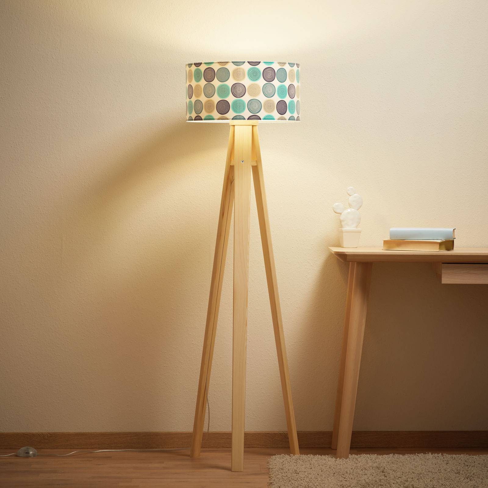 Vloerlamp Aqua met dreibeinigem houten frame
