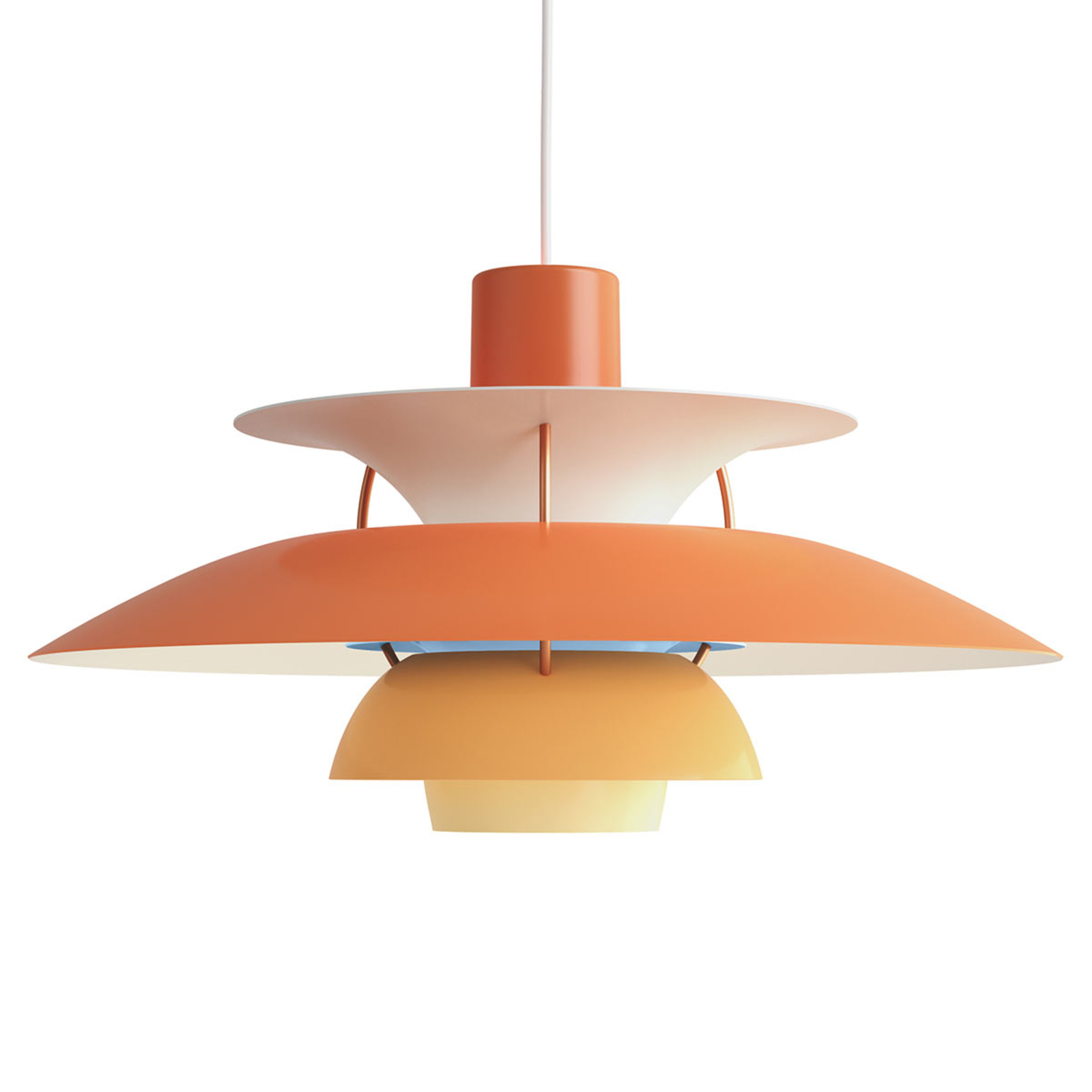 Louis Poulsen PH 5, designer pendant lamp orange, for Living / Dining Room, aluminium, E27, 75 W, energy efficiency: A++, H: 26.7 cm