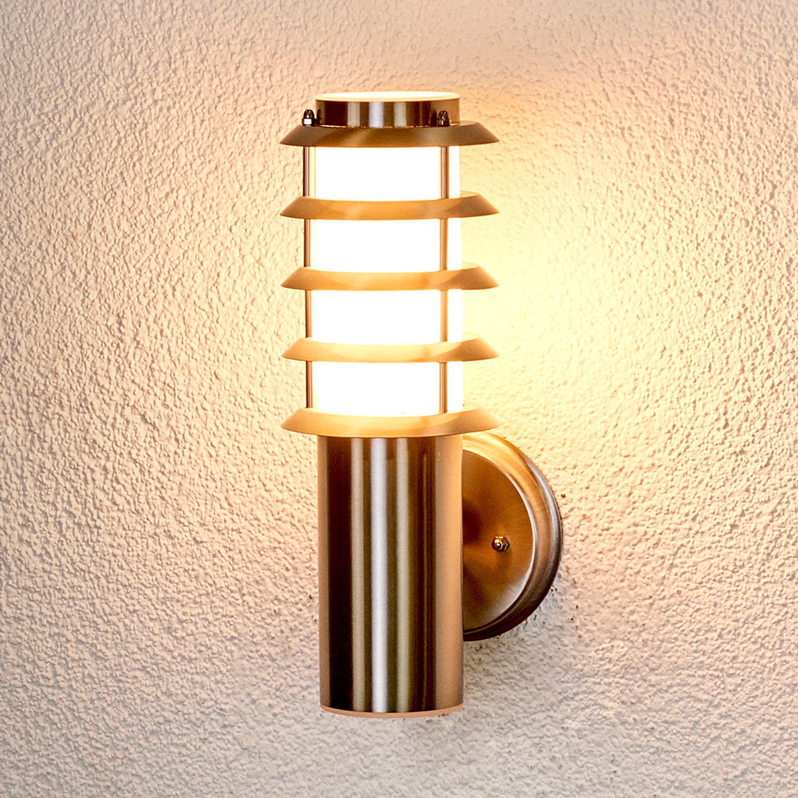 Lindby Outdoor wall light Selina, stainless steel, stainless steel, polycarbonate, E27, 40 W, energy efficiency: A++, W: 11.6 cm, H: 33 cm