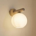 Applique murale Virlo, bois, verre opale, hauteur 20 cm, E14