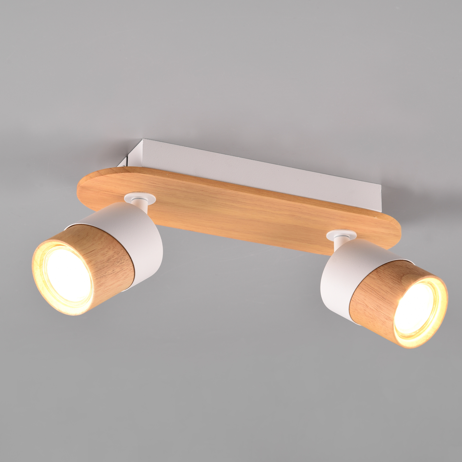 Spot pour plafond Aruni en bois à 2 lampes blanc