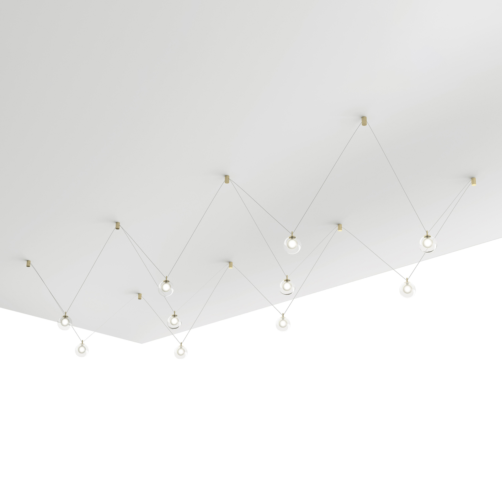 Aladino hanglamp, 10-lamps, helder/goud, glas, gedecentraliseerd