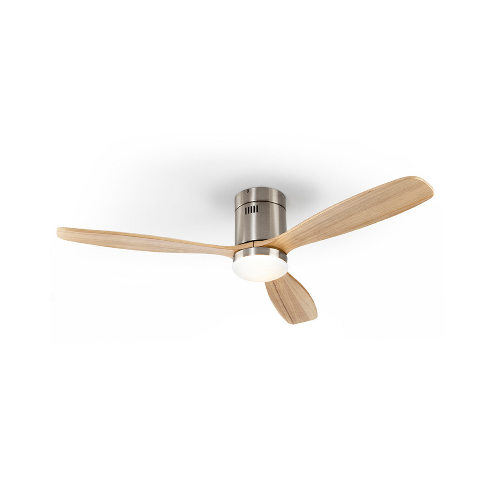 LED stropni ventilator Siroco, nikl/svetlo les Ø 132 cm tiho