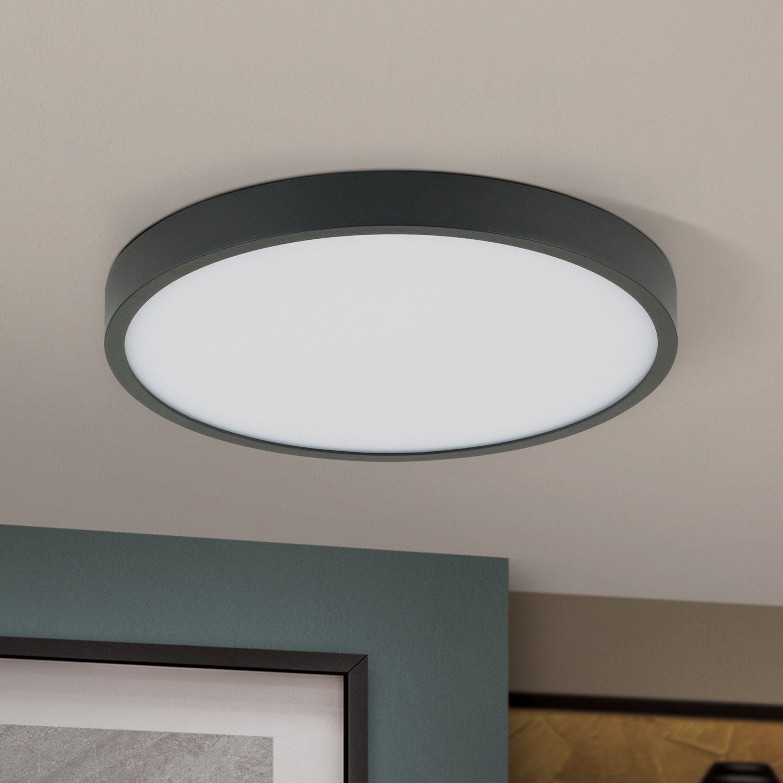 LED ceiling light Bully in black, 3,000 K, Ø24cm