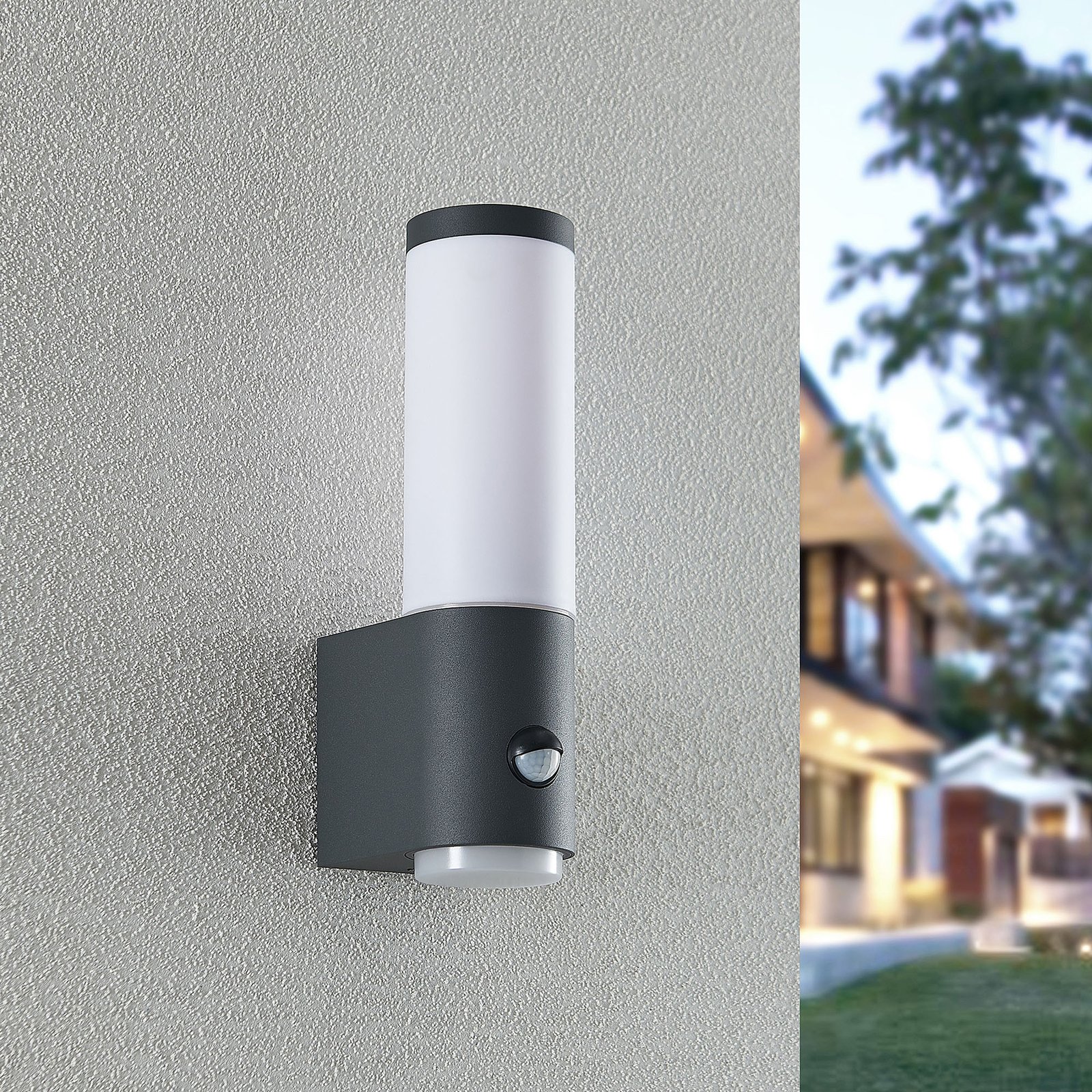 Okari Outdoor Wall Lamp w/Sensor Opal/Dark Grey - Lindby