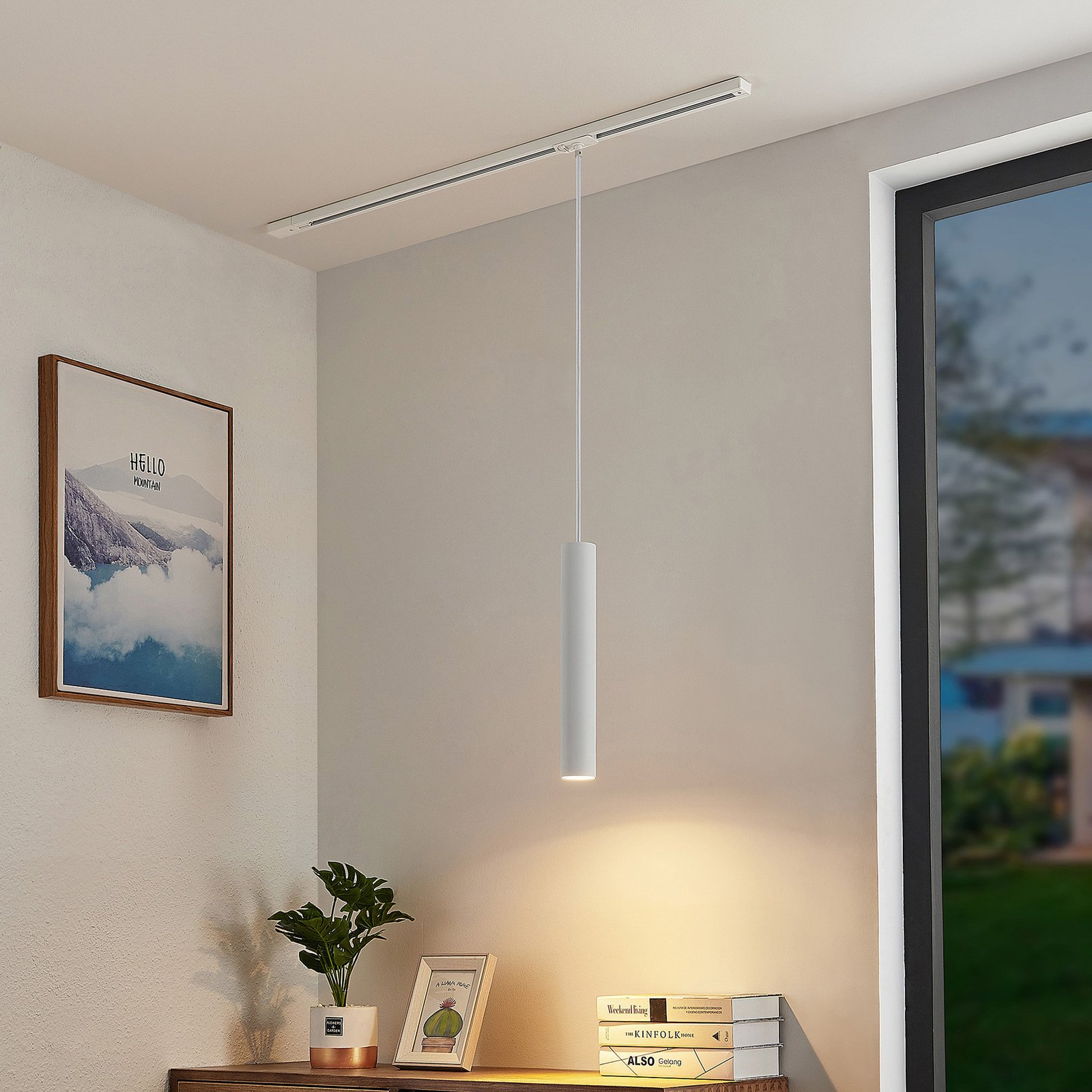 Lindby hanging light Linaro, 40 cm, white, 1-phase, Ø 6 cm