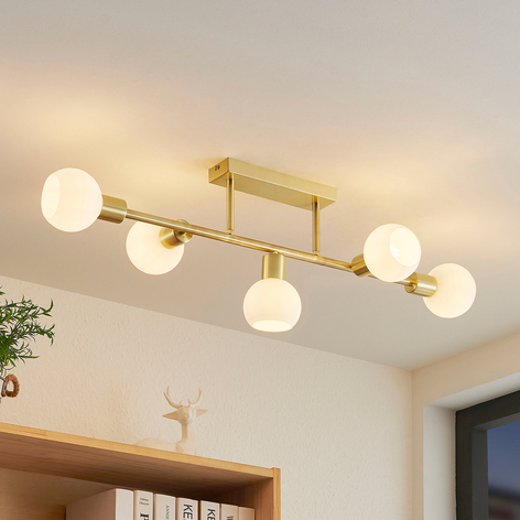 Lindby Biscala Deckenlampe 5fl. messing/opal