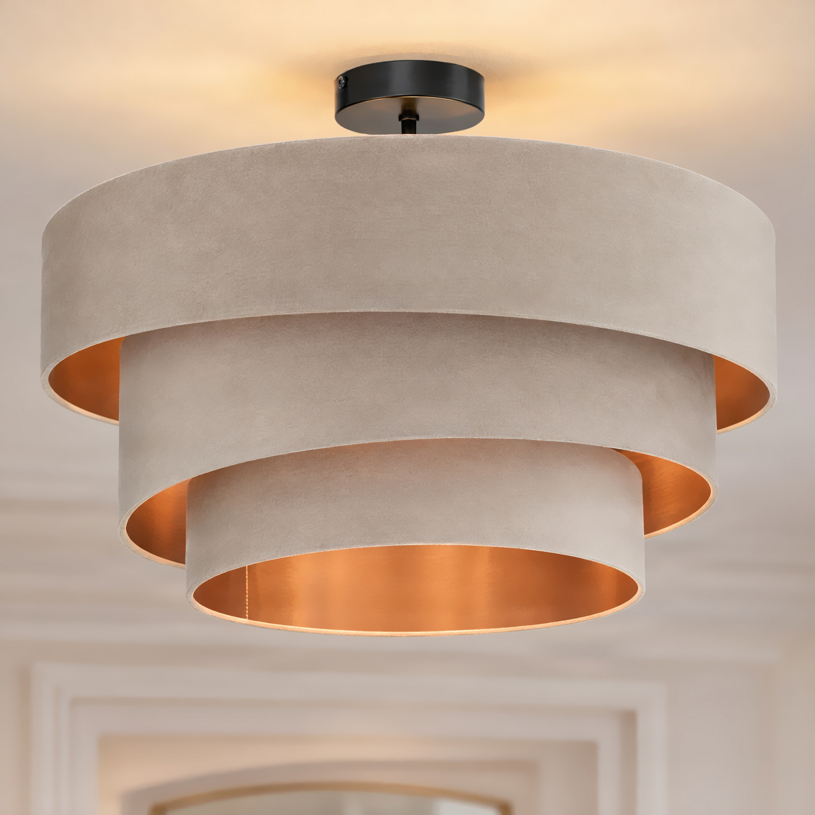 Lindby Jusari ceiling lamp, cream, fabric, Ø 56 cm, E27