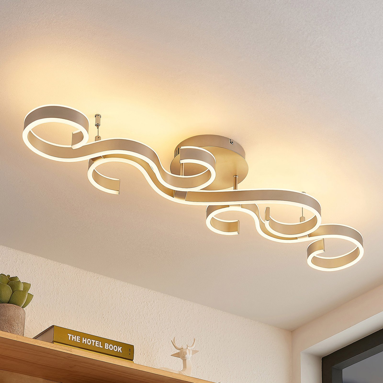 Lucande Admira stropné LED svetlo 101 cm, nikel