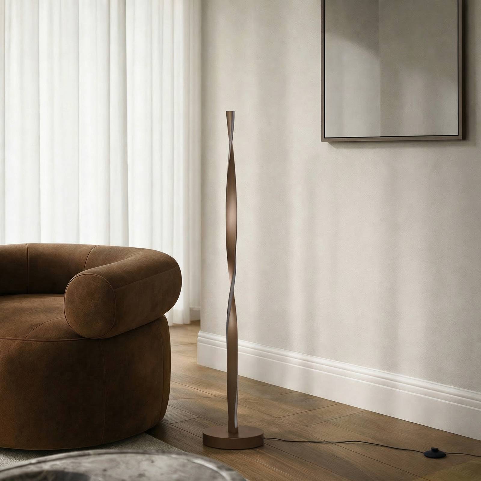 Lindby LED-Stehleuchte Jaren, schwarz/braun, 114 cm, CCT günstig online kaufen