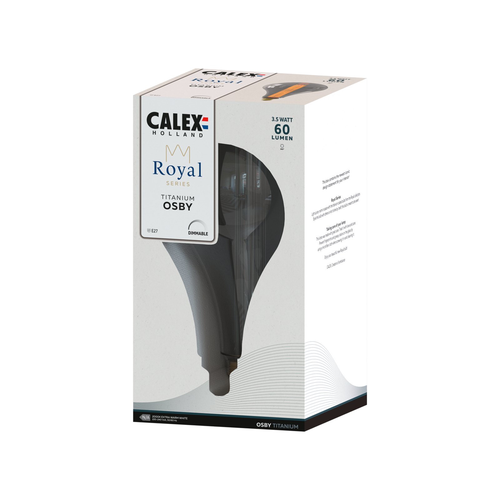 Calex Royal Osby LED E27 3,5W 2,000K dim fumuriu