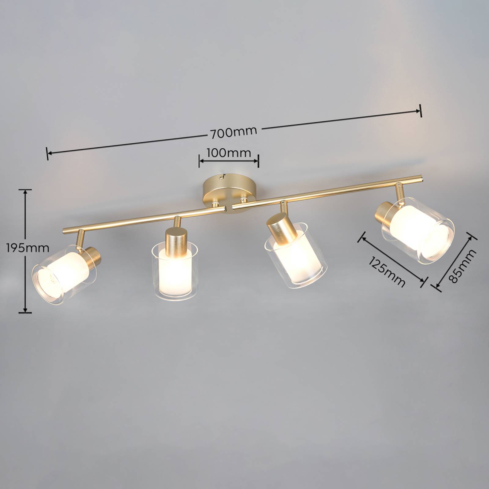 Taklampe Neralo, 4 lyskilder, gullfarget, metall, E14