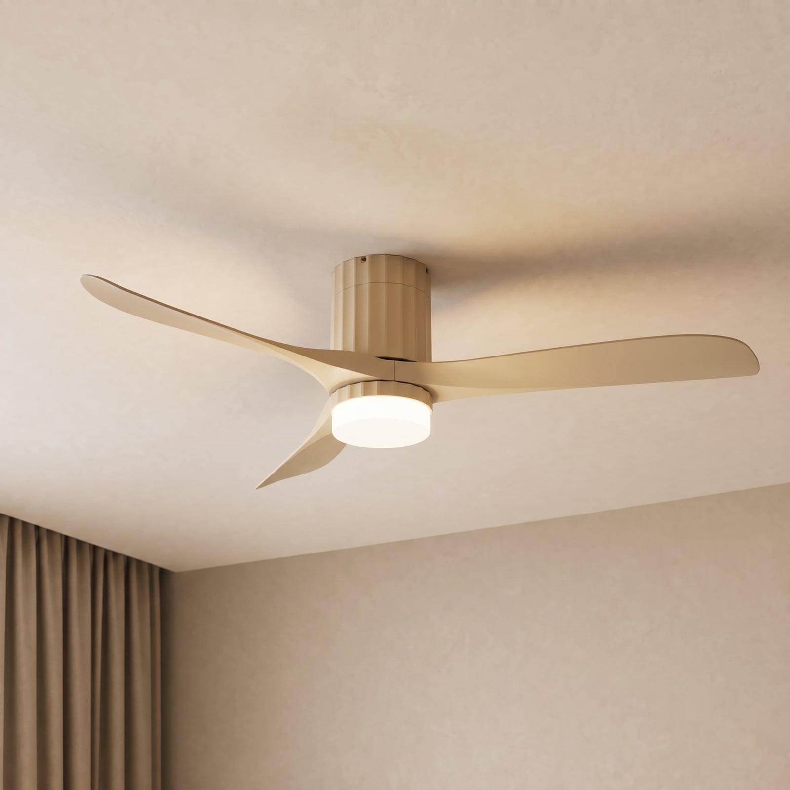 Novri LED-kattotuuletin, beige, halkaisija 132 cm, CCT, hiljainen – Lucande
