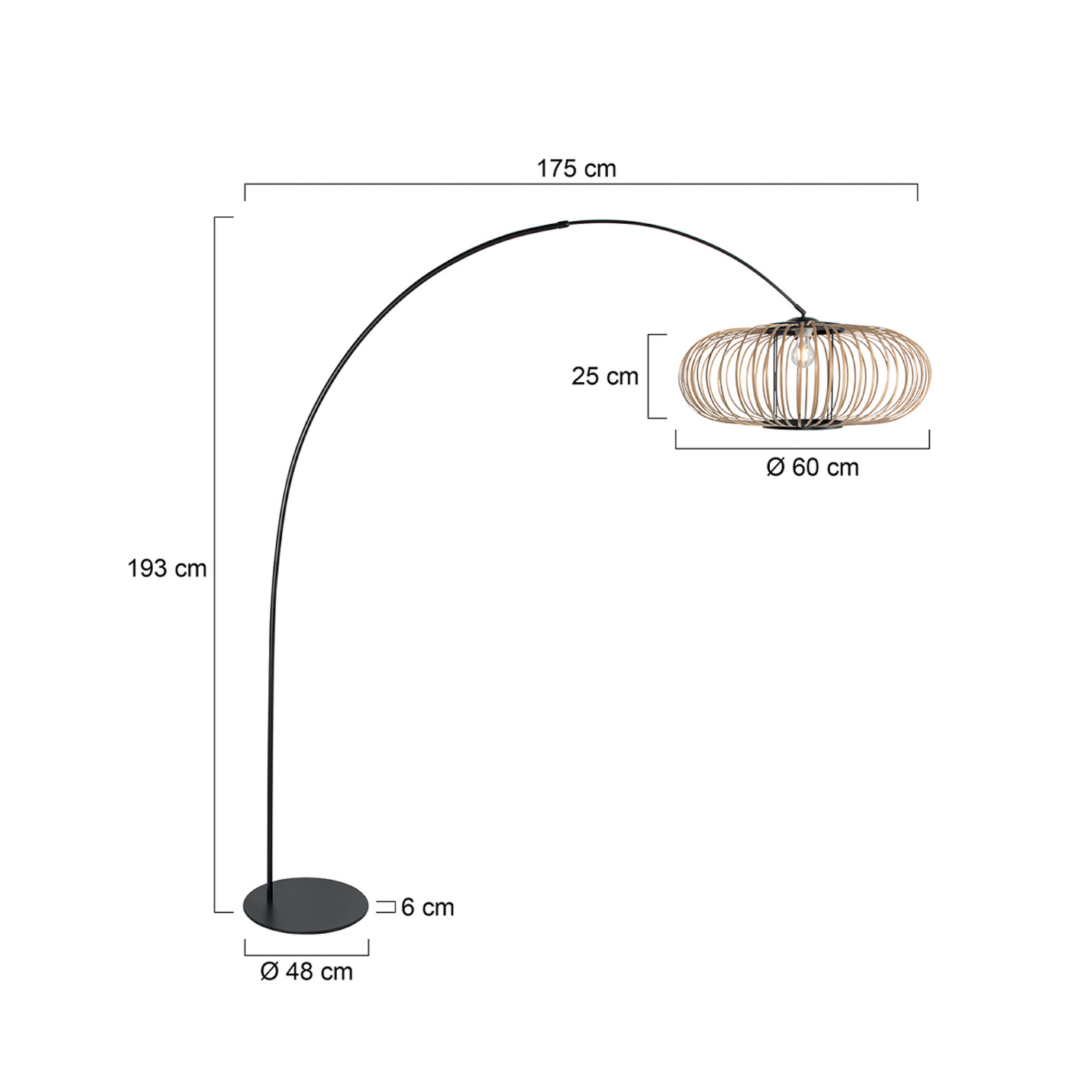 Ív világítás Curve, fekete, bambuszrudakkal ellátott búra, Ø 60 cm