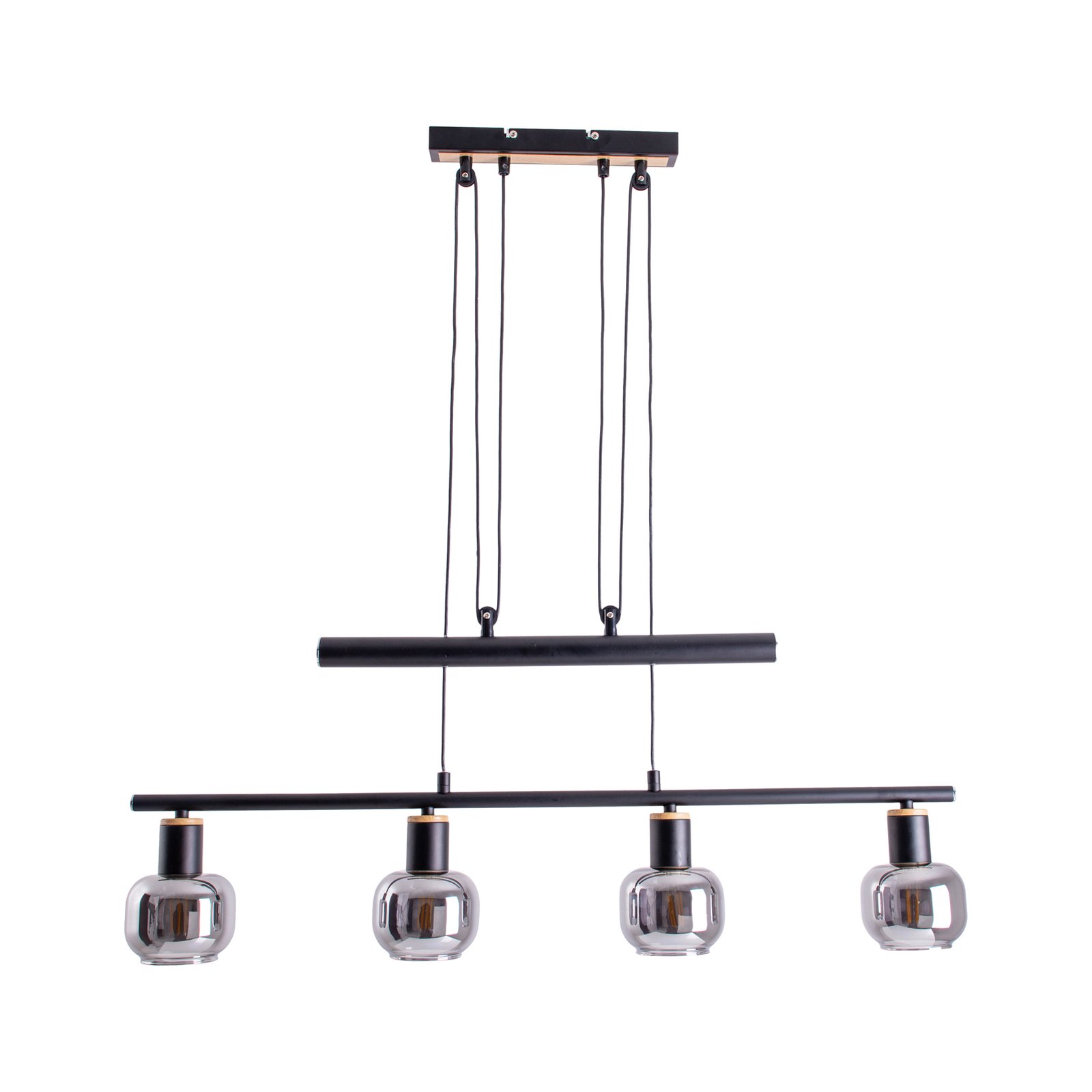 Balk hanglamp Fumoso 4-lamps zwart/rookgrijs