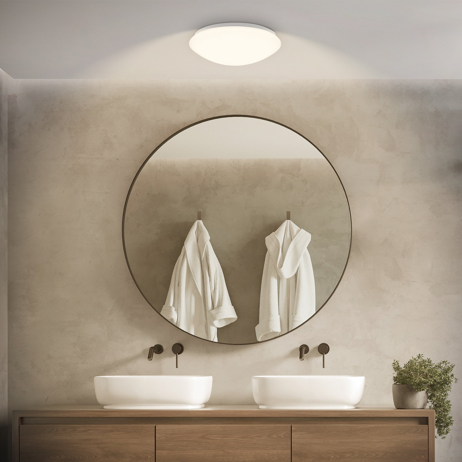 Elara LED ceiling light, white, Ø 29 cm, IP44, plastic