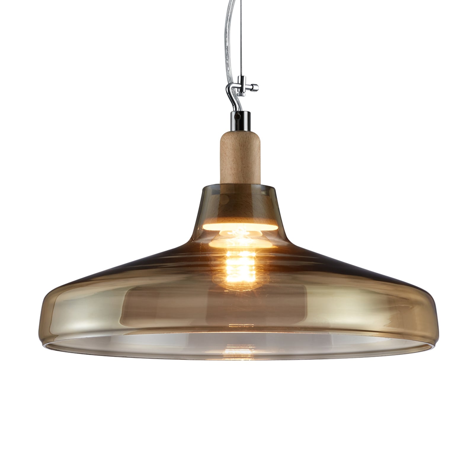 Trio Lighting Flat Dover glass pendant light, champagne-coloured, for Living / Dining Room, glass, E27, 60 W, energy efficiency: A++