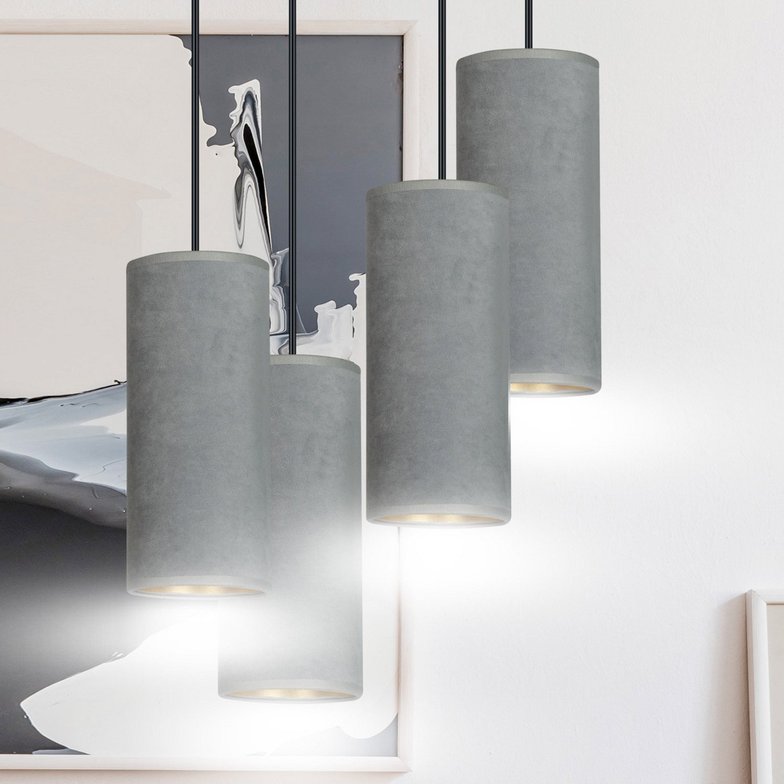 EMIBIG LIGHTING Lampă suspendată Joni textil 4 becuri rotunde gri-auriu - Camera de zi / sufragerie - gri auriu - Țesătură / Textil