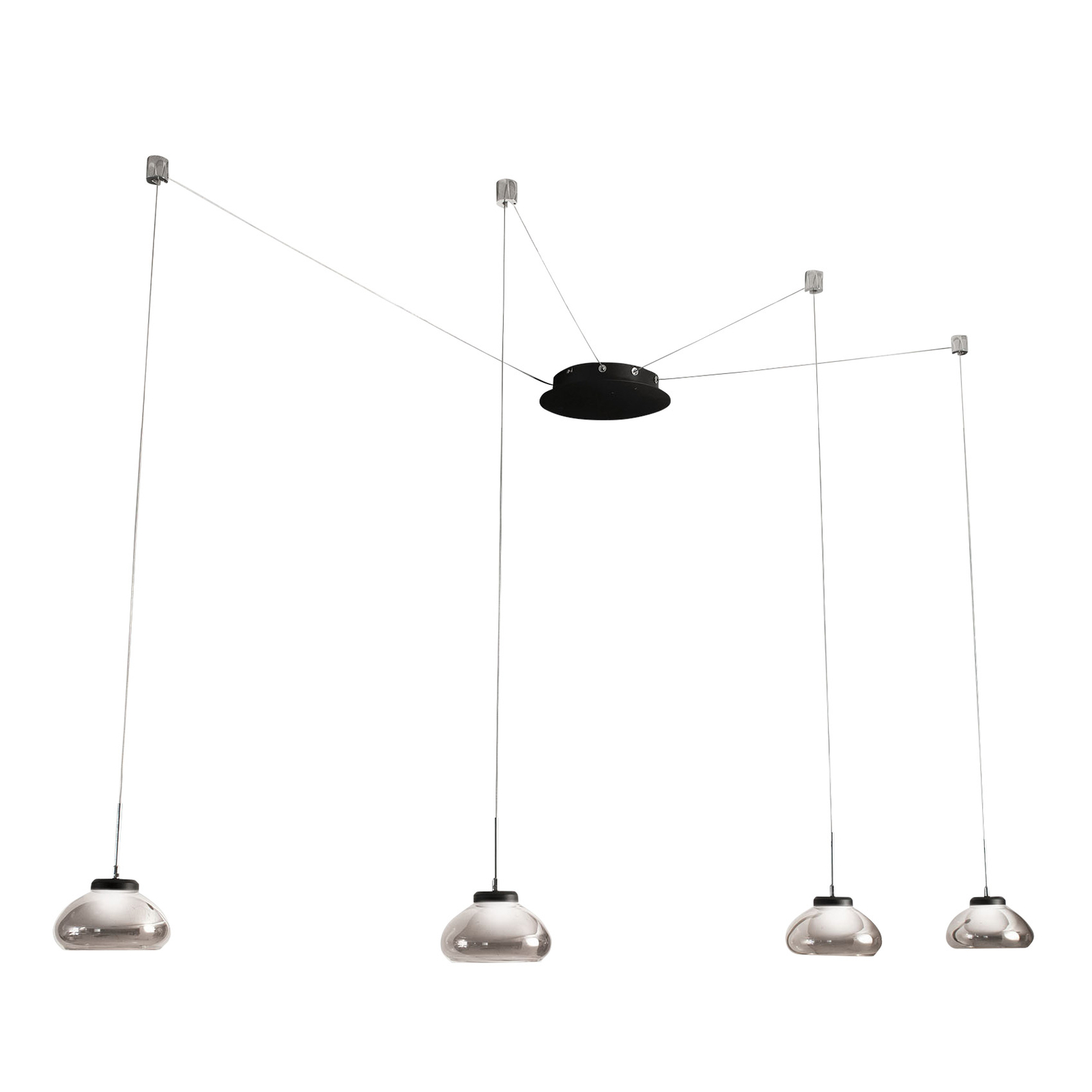 LED-hänglampa Arabella, 4 lampor, svart/grå/klar