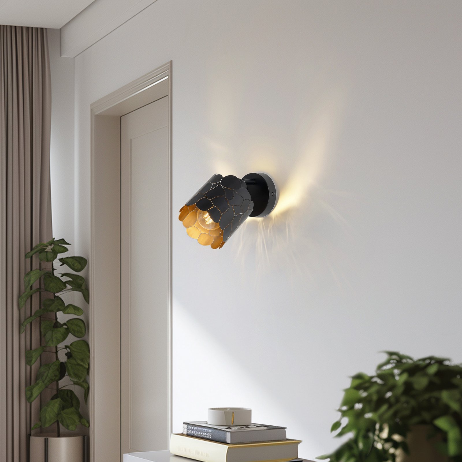 Aralena Wandleuchte Ø 12 cm einflammig schwarz/gold - Lindby