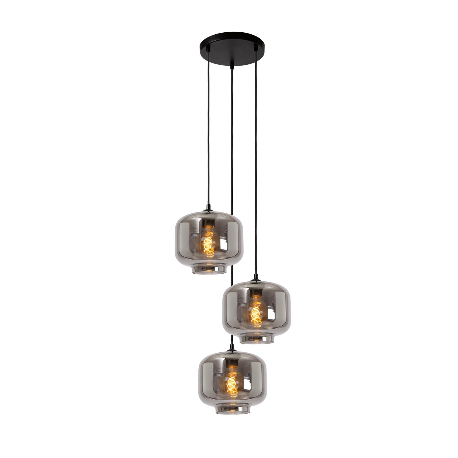 Suspension Medine, gris fumé, Ø 46 cm, verre, à 3 lampes