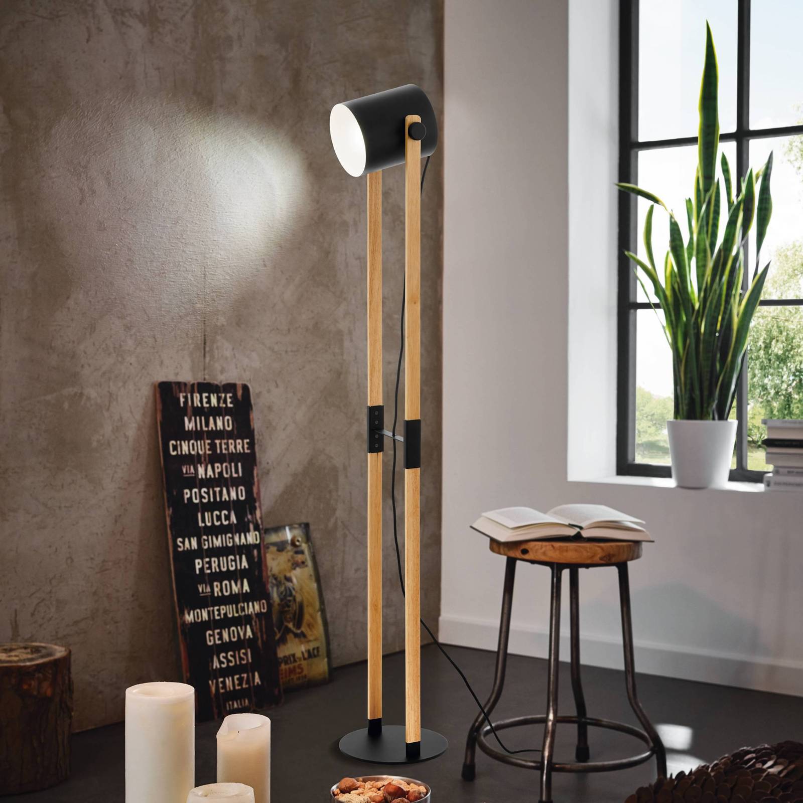 Lampa stojąca Hornwood wysokość 140 cm czarny/brązowy stal