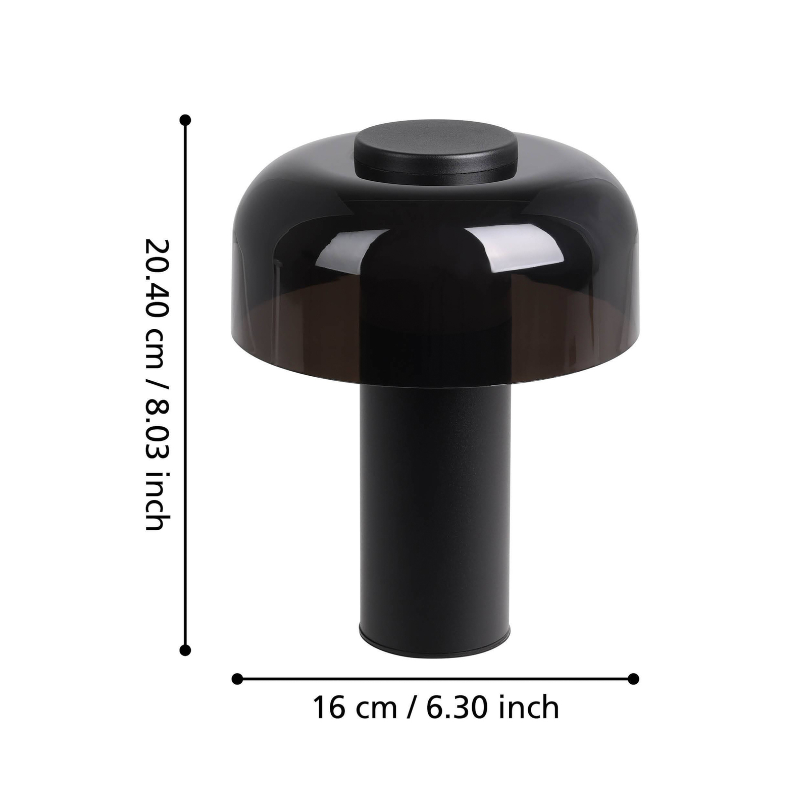 Candeeiro de mesa LED recarregável Ponente, Ø 16 cm, preto, CCT, regulável