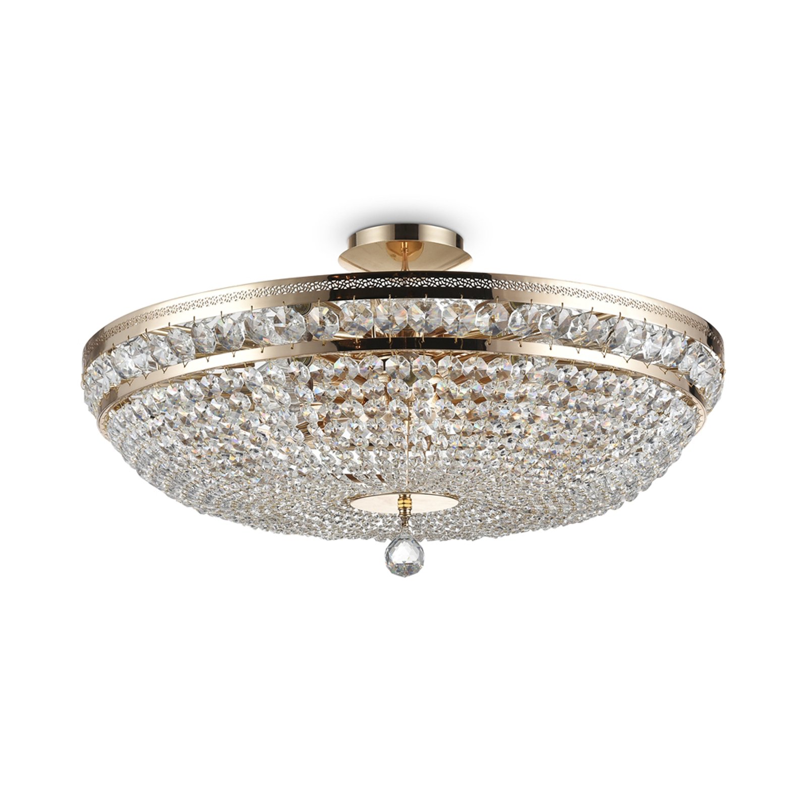 Maytoni loftlampe Ottilia, Ø 65 cm, guldfarvet, krystal