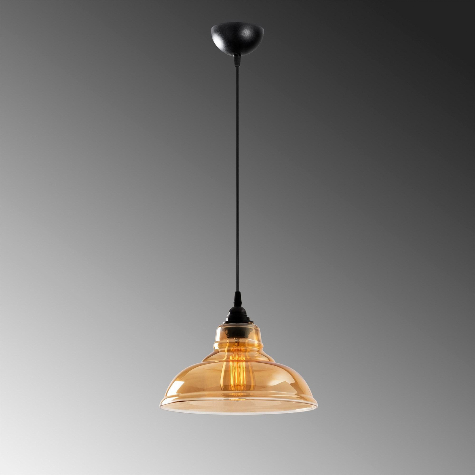 Hanging light Dilberay 327-S 1-bulb amber/black glass Ø 28 cm