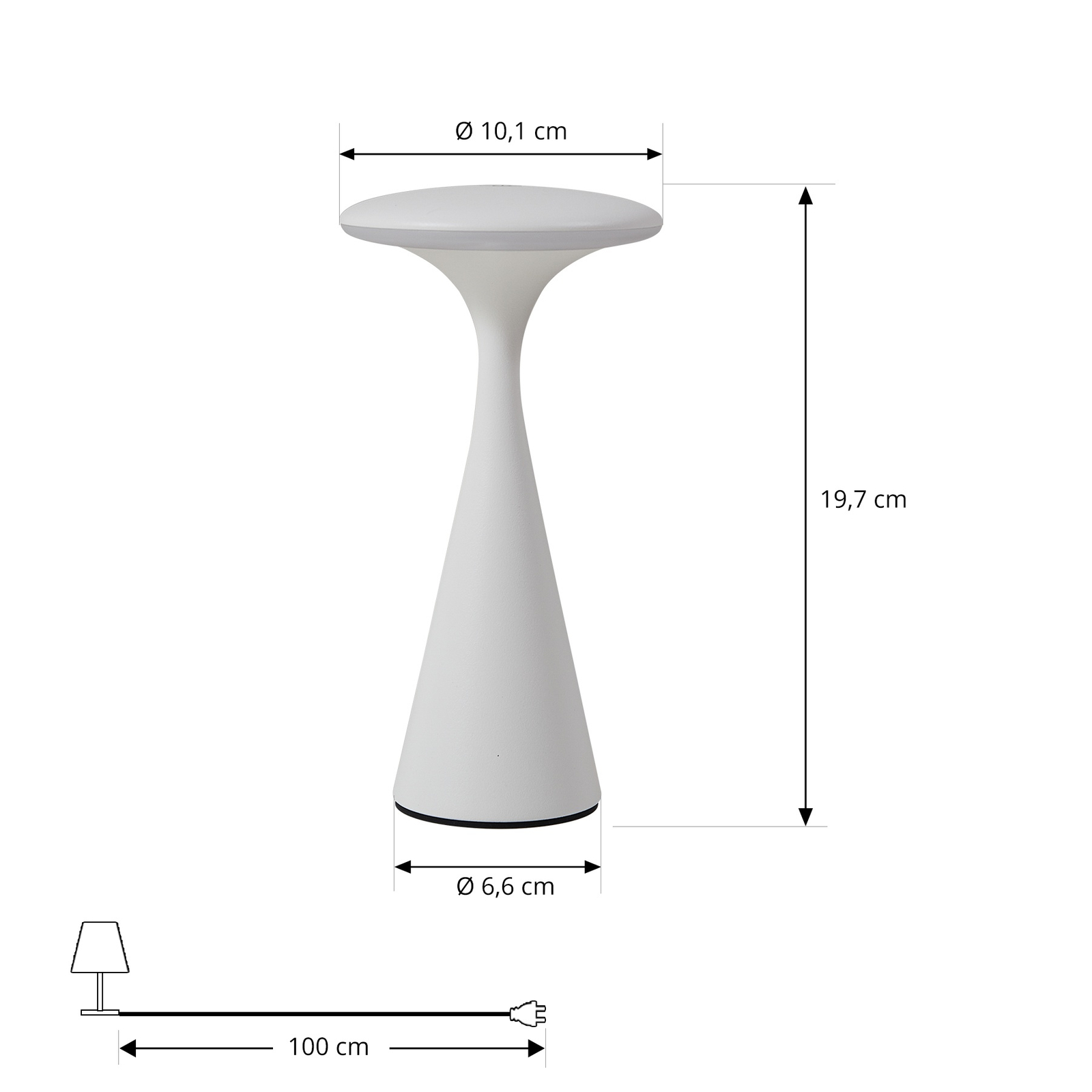 Lindby LED genopladelig bordlampe Evelen, hvid, IP54, CCT
